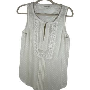 Daniel Rainn Ivory Sleeveless Sheer Top Textured Swiss Dots Lace Crocheted Med